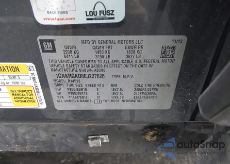 2014 Chevrolet Traverse 1Lt from USA, damaged, VIN 1GNKRGKD8EJ237626